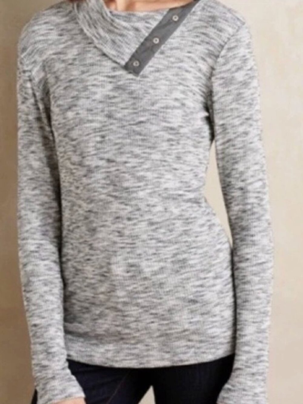 NWT Anthropologie Snap-Neck Pullover Gray Sweater Size Large Petite